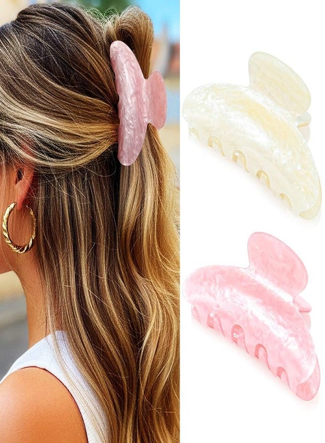 CAKURE Hair Clips Pink Acrylic Claw Clips Medium Hair Claw Hair Accessories for Women（Pack of 2） (a-beige&pink) - Image 1